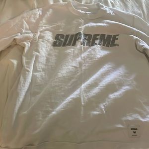 Long sleeve white supreme shirt. Reflective